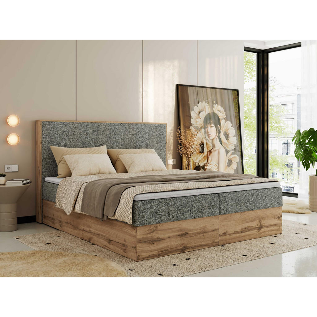 Thumbnail - MKS Boxbett, Grau, Textil, 2-Sitzer, H3, Rechteckig, 180x200 cm, Oeko-Tex®, Schlafzimmer, Betten, Boxspringbetten