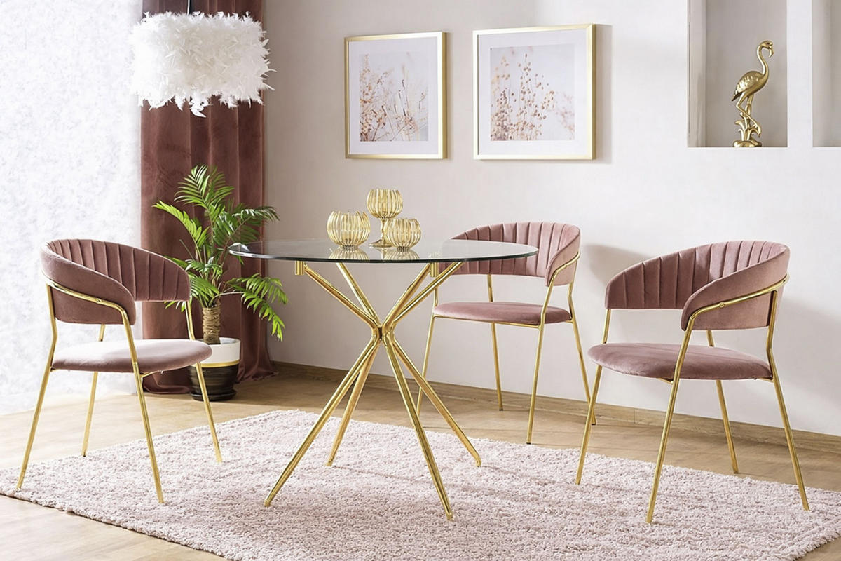 ESSTISCH Azalia Glas / gold 80 / 80 / 75cm - Goldfarben, Glas/Holz (80/80/75cm) - Feldmann-Wohnen