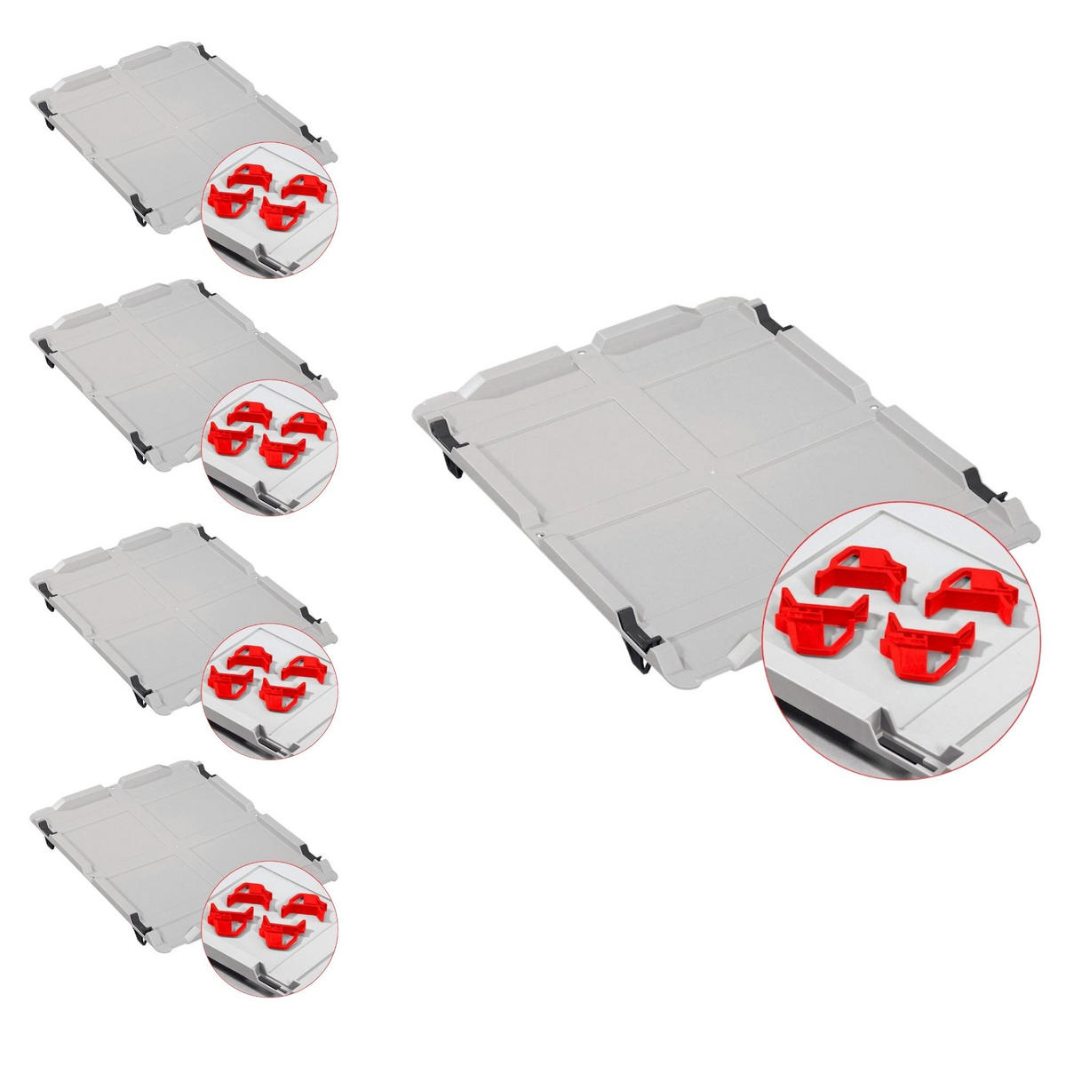 EUROBOX 5x Nextgen Economy Mit Auflagedeckel Grau/Rot Griffe Offen 44 Liter - Rot, Kunststoff (40/22/60cm) - PROREGAL