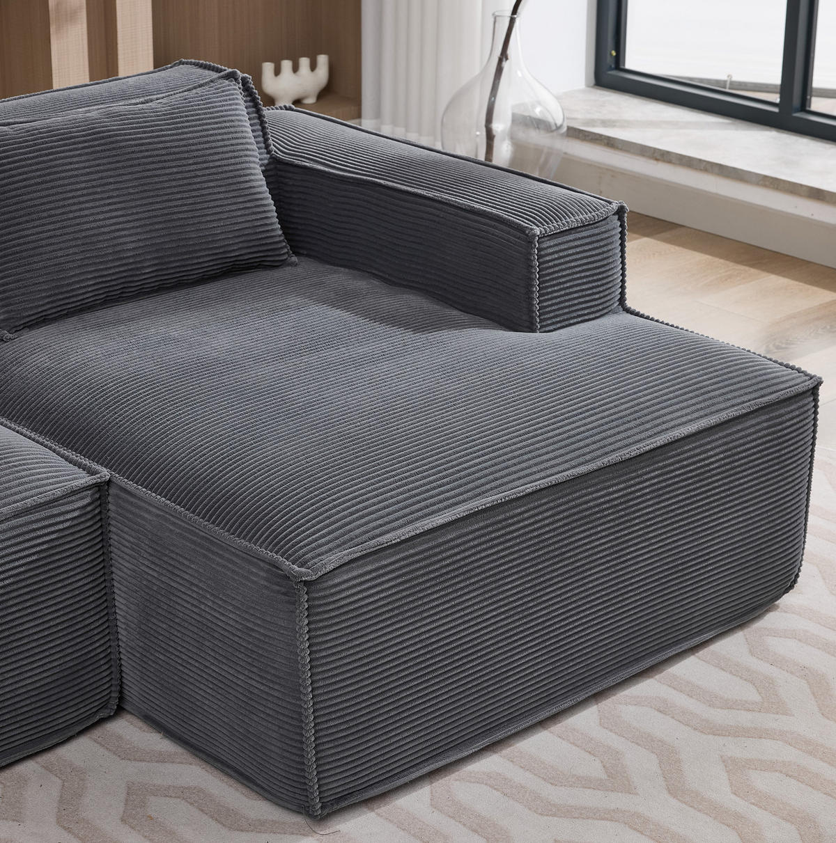 ECKSOFA aus Polyester 235 cm Grau mit Federkern und hochdichter Polsterung, kompakt und pflegeleicht - Grau, Textil (235/129cm) - Modfu
