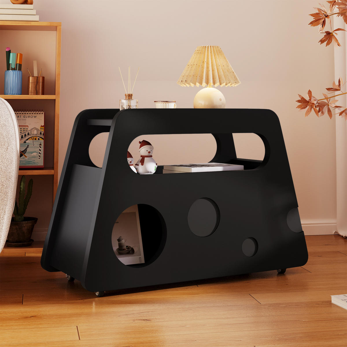 SIDEBOARD 81x33x51.5 Schwarz Beistelltisch Rollen Mobil - Schwarz, Holzwerkstoff (81/38/51.5cm) - FLIEKS