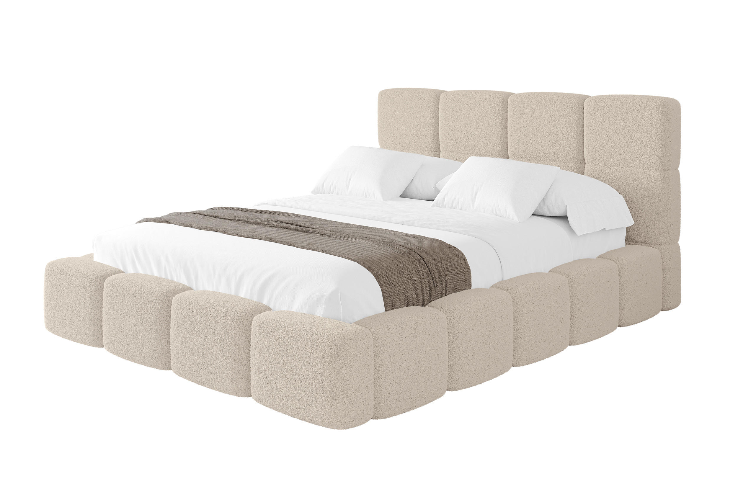 POLSTERBETT mit Bettkasten und Lattenrost, Bett mit Kopfteil, Boxbett ohne Matratze, Doppelbett mit Stauraum - NATA 160x200 Dunkelbeige - Hellbraun, Holzwerkstoff/Textil (160/200cm) - ALTDECOR