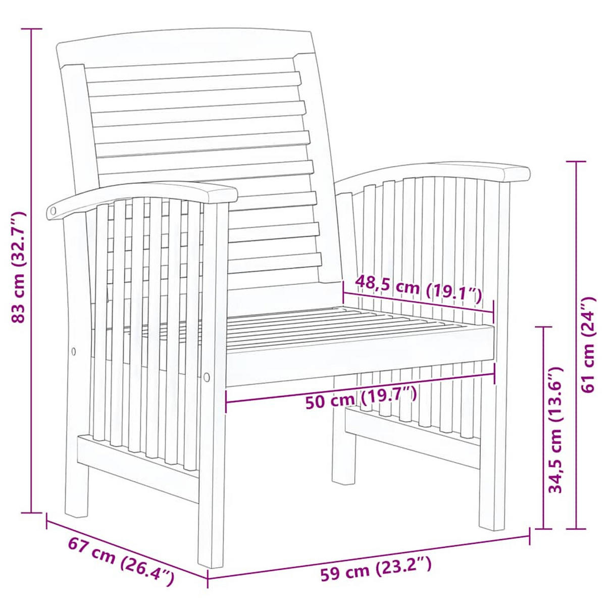 GARTENSTÜHLE 2er Set Massivholz Akazie - Braun, Holz (59/83/67cm) - vidaXL