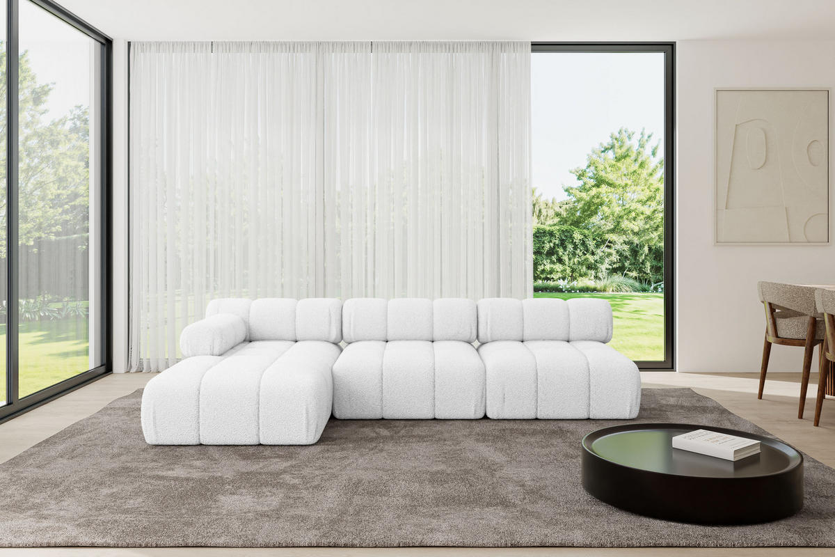 ECKSOFA modulares Sofa Razon-L2 - 285x160x70 cm Weiß Bouclé - Weiß, Holzwerkstoff/Textil (285/160cm) - ALTDECOR