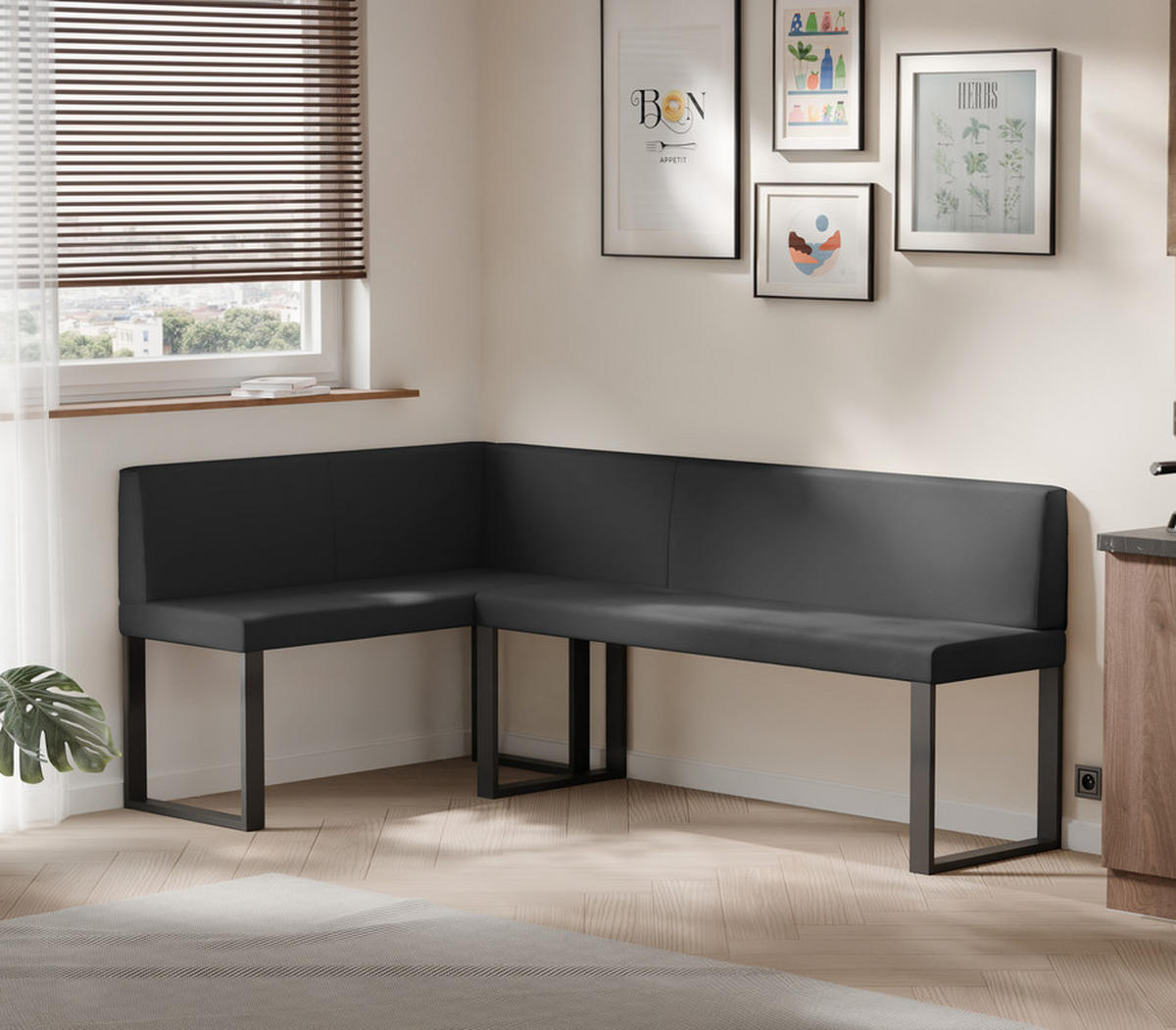 ECKBANK links SANA U Kunstleder glatt, 142/196 cm Schwarz - Schwarz, Kunststoff/Textil (142/196cm) - Idohome
