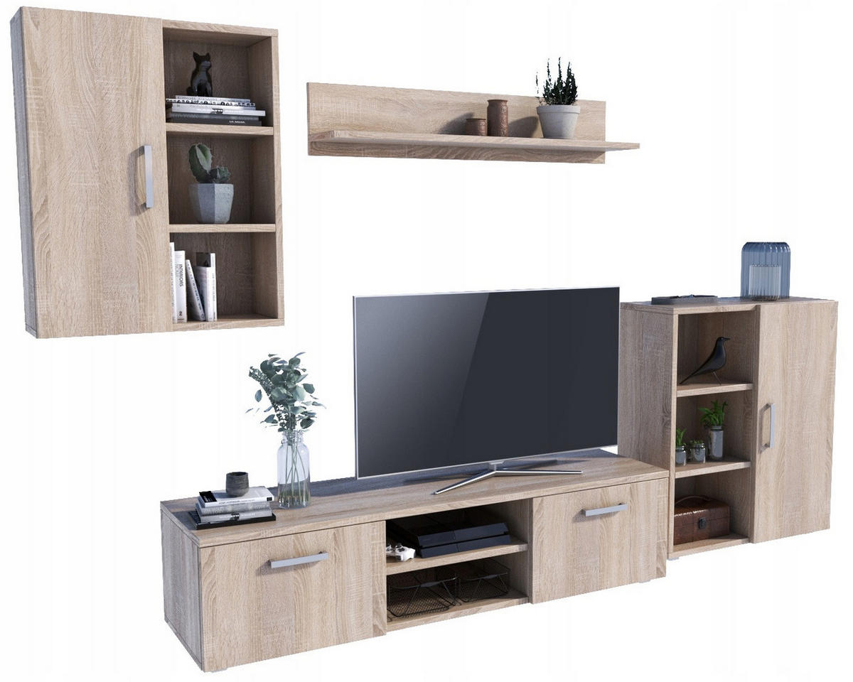 WOHNWAND Dedal 4-teilig Sonoma Eiche - Sonoma Eiche, Holzwerkstoff (140/35/40cm) - Matkam Möbel