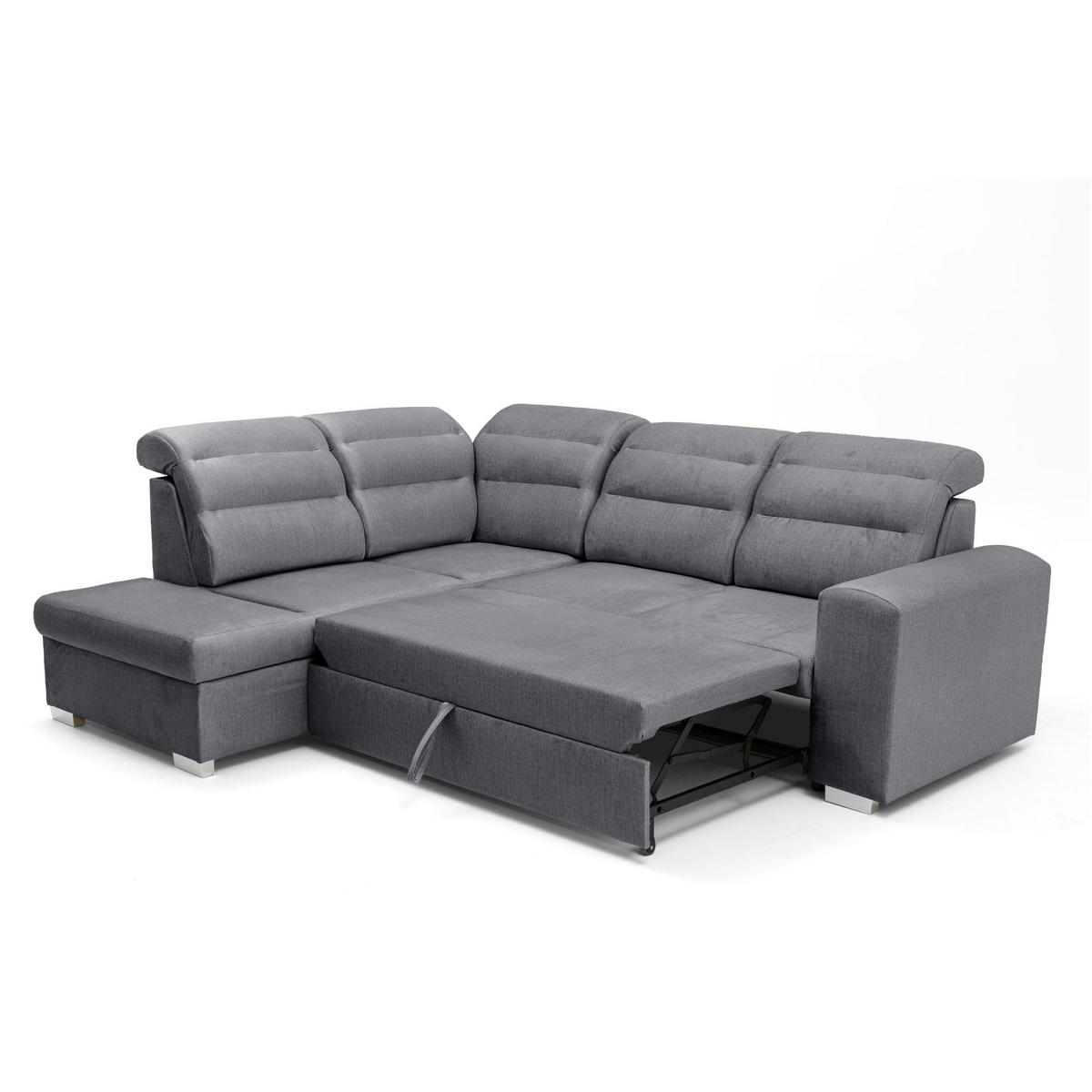 ECKSOFA CLOUD L Links mit Schlaffunktion 120x190 Velours Dunkelgrau - Chromfarben/Dunkelgrau, Holz/Kunststoff (202/260cm) - Muffo