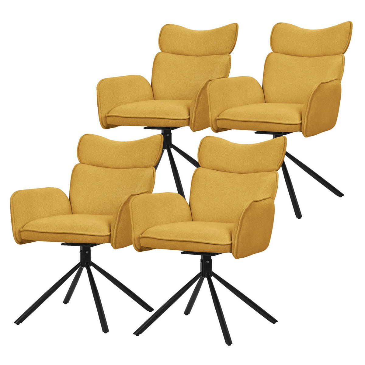 ESSZIMMERSTÜHLE 4er Set drehbar Senf mit Stoffbezug - Gelb/Schwarz, Textil/Metall (63/89/68cm) - ML-DESIGN