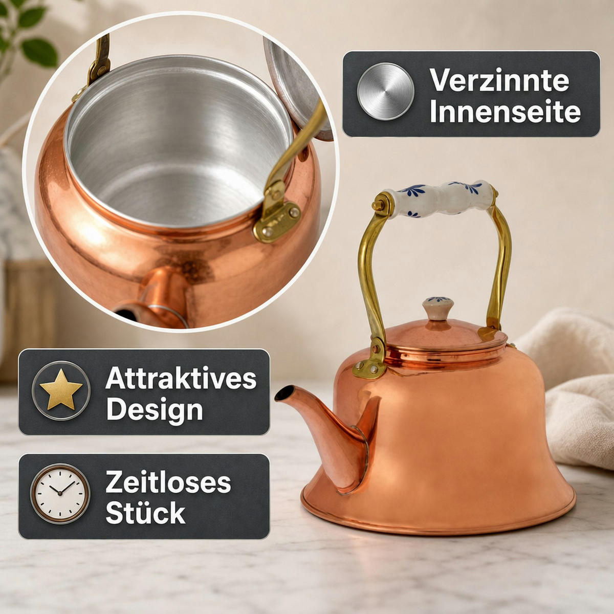 WASSERKESSEL - Kupferfarben, Metall (20cm) - ich-zapfe
