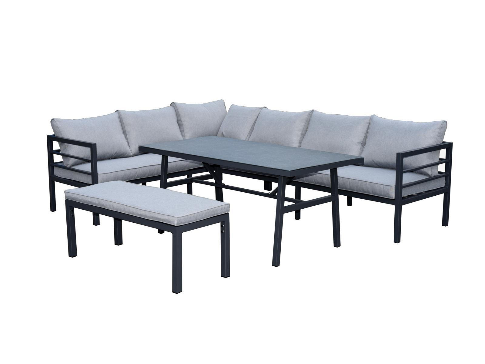 LOUNGE-SET Maia Grau / Anthrazit-Grau für 8 Personen, Aluminium pulverbeschichtet, Sicherheitsglas Stone-Look - Grau, Kunststoff - bellavista - Home & Garden