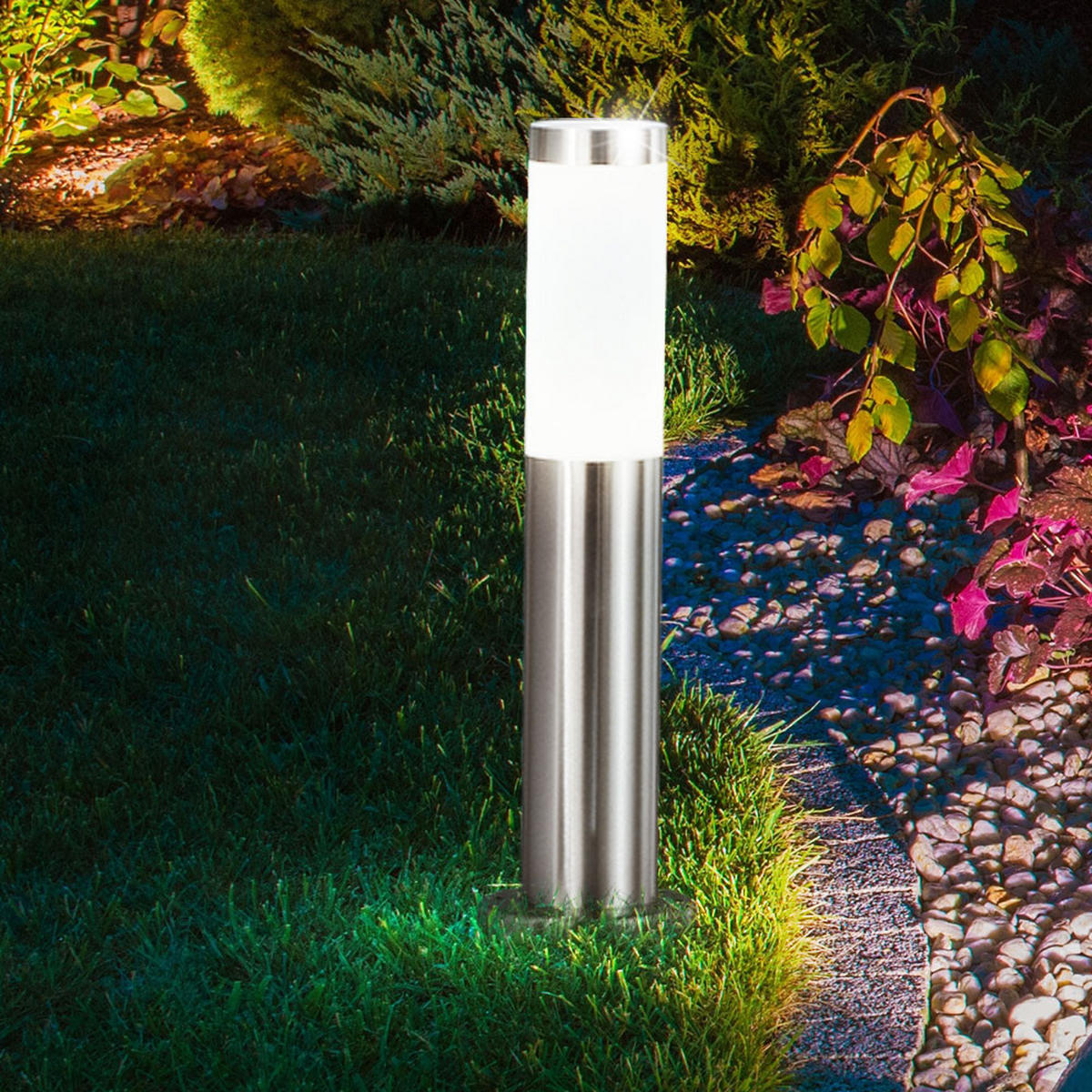 LED SOCKELLEUCHTE Edelstahl Silber 2er Set - Silberfarben, Metall (12.5/12.5/45cm)