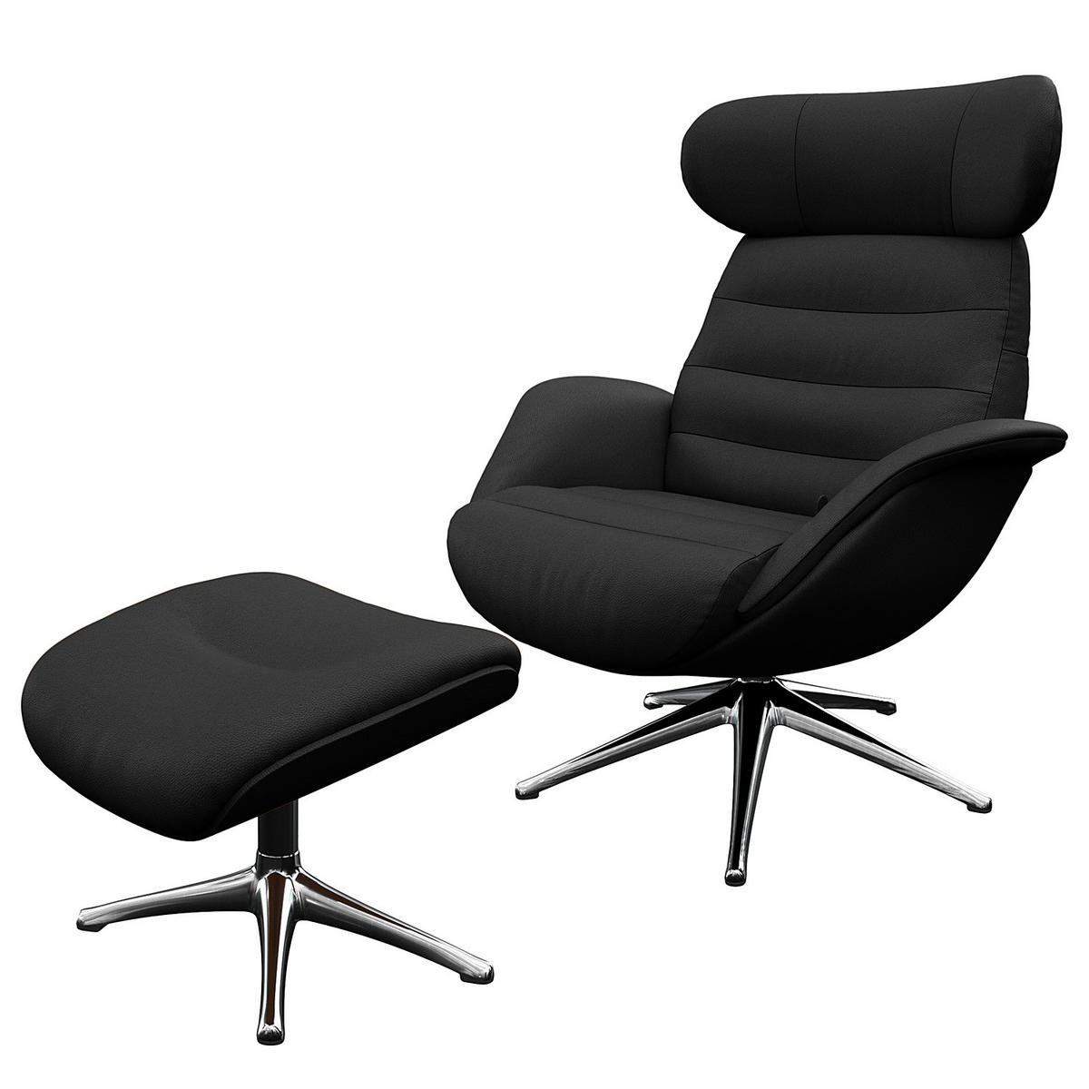 POLSTERHOCKER - Chromfarben/Schwarz, Leder/Metall (44/39/49cm) - home24