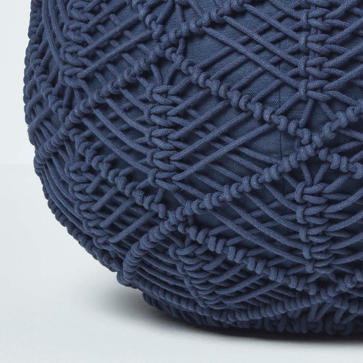 POUF dunkelblau im Makramee-Stil, 40/40/35 cm - Dunkelblau, Textil (40/35/40cm) - Homescapes