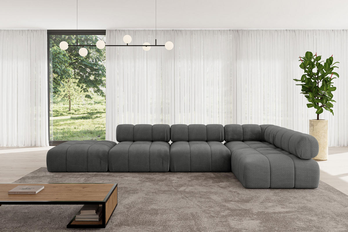 ECKSOFA modulares Sofa Favio-L2 - 380x190x70 cm Dunkelgrau Velours - Dunkelgrau, Holzwerkstoff/Textil (380/190cm) - ALTDECOR