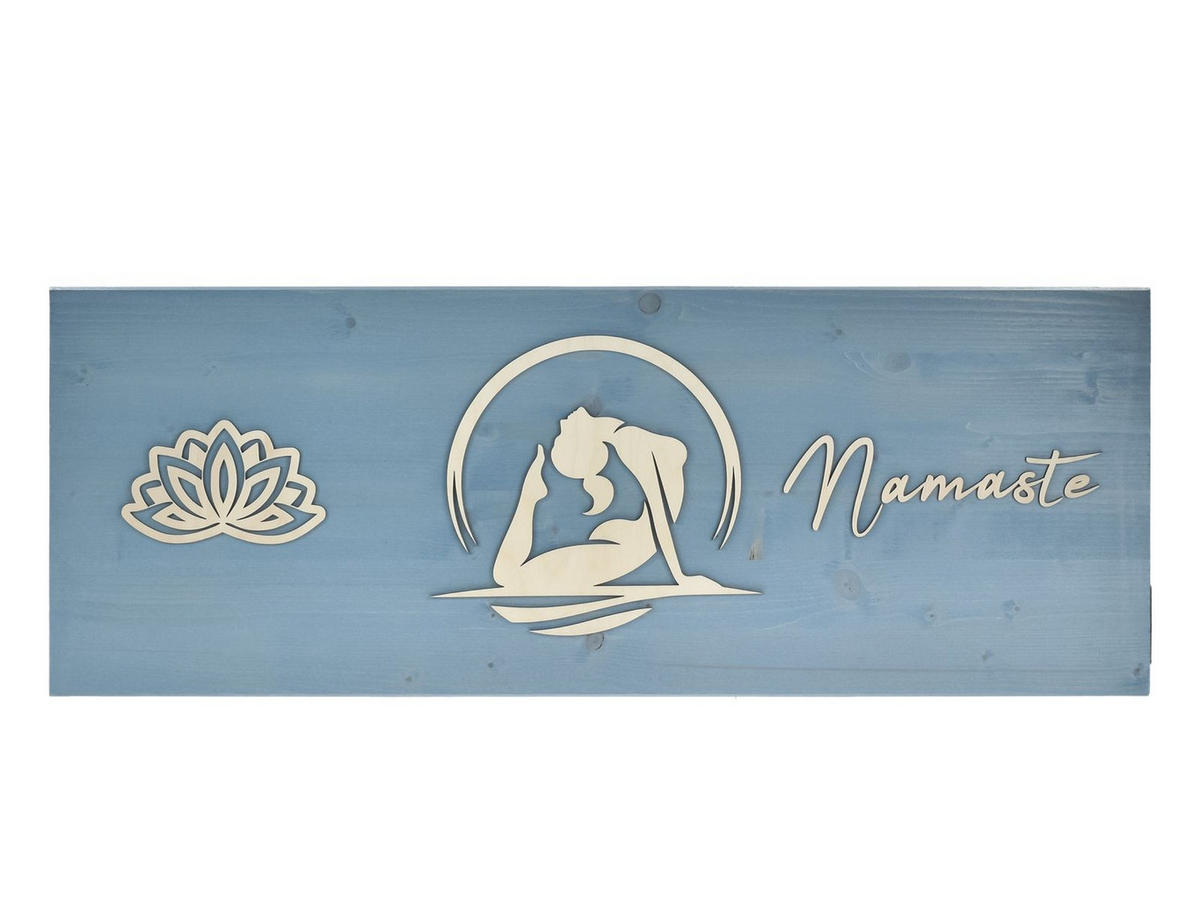 HOLZBILD Yoga blau Poorna Bhujangasana - Königskobra 80x30cm - Blau, Holz (80/30cm) - Raumzutaten