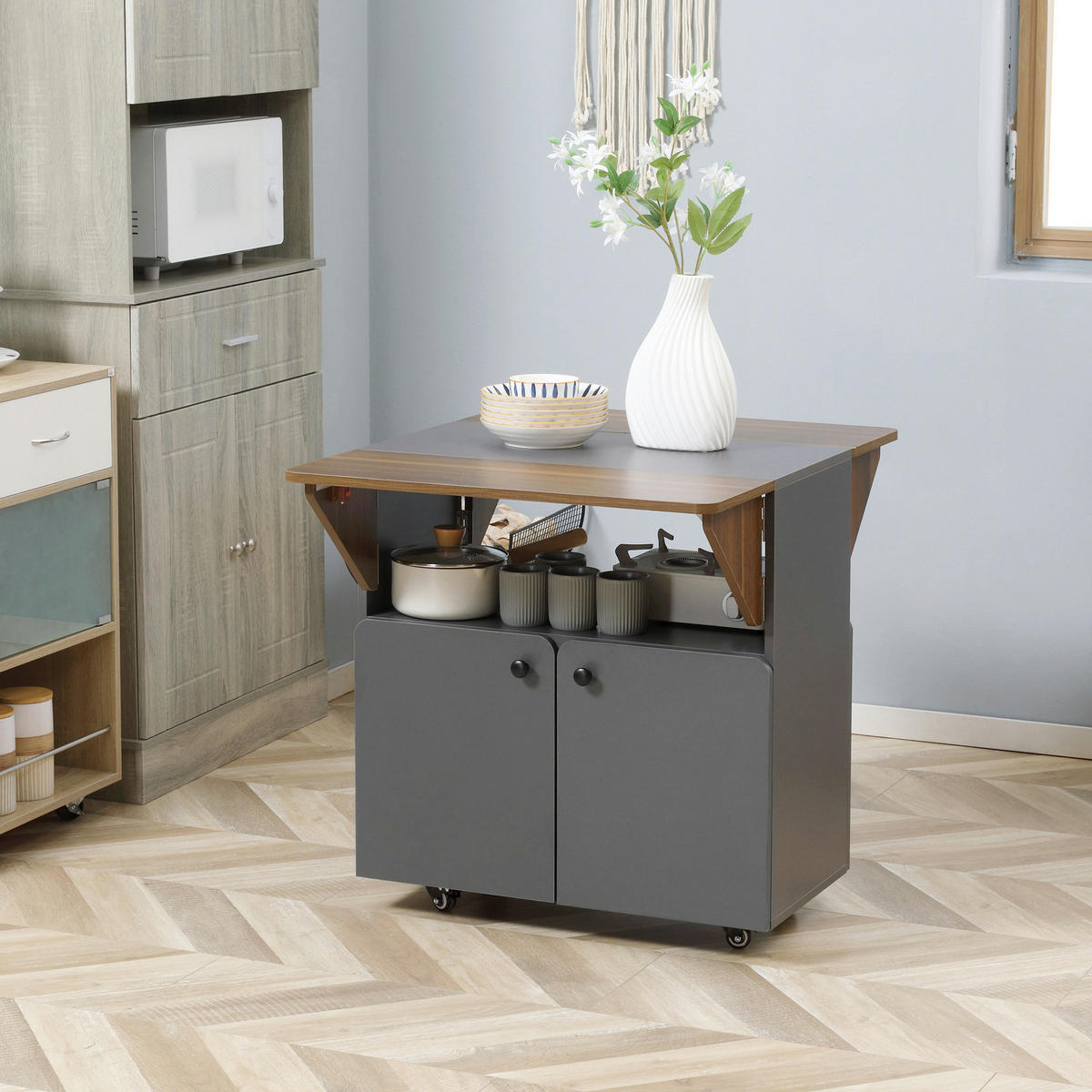 KLAPPTISCH Spanplatte Stahl Hellgrau Dunkelbraun - Hellgrau/Schwarz, Holzwerkstoff/Kunststoff (70/83/75cm) - HOMCOM