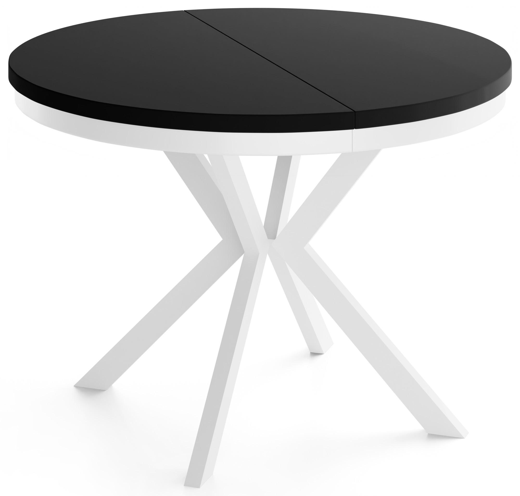 WFL GROUP JÍDELNÍ STŮL Cloud Kulatý Rozkládací s Bílámi Kovovými Nohami, Černá 120-200/120/76 cm
