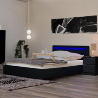 LED BETT NUBE - Schwarz, 140 x 200 cm - Schwarz, Kunststoff - Home Deluxe