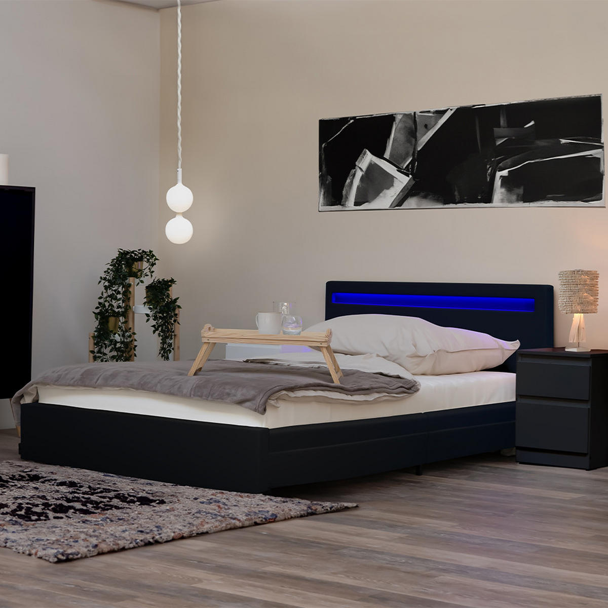 LED BETT NUBE - Schwarz, 180 x 200 cm - Schwarz, Kunststoff - Home Deluxe