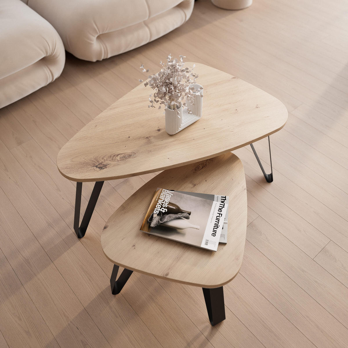 SATZTISCH NOA Stahlgestell, Freiform, Schwarz / Artisan-Eiche - Schwarz/Eiche Artisan, Holzwerkstoff (94/60/42cm) - Idohome