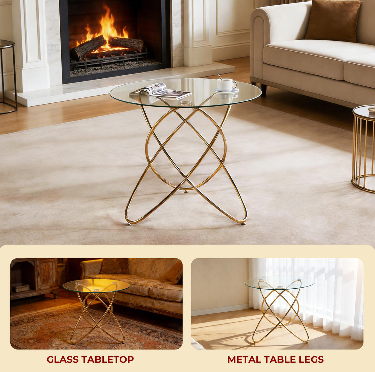 ESSTISCH mit Glasplatte Metallbeine goldfarben - Goldfarben, Metall (80/80/75cm) - Meubliv