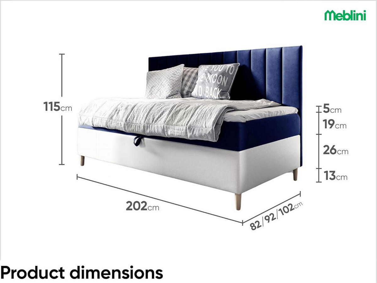 KINDERBETT MAYA 2 - Dunkelblau/Weiß, Holzwerkstoff (92/202cm) - Meblini