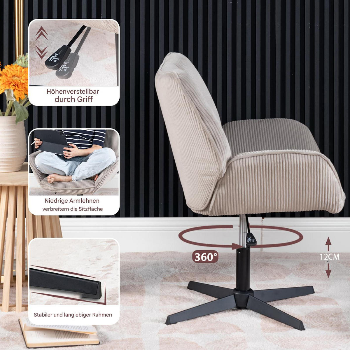 DREHSTUHL in Taupe - Taupe, Textil (70/90/72cm) - Meubles Cosy