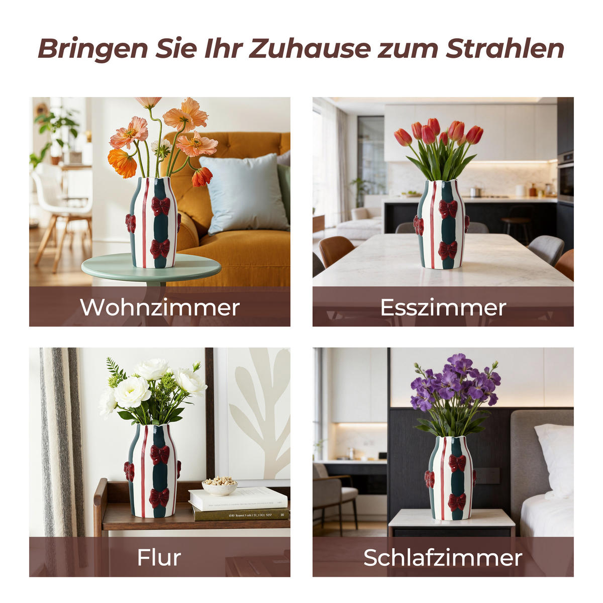 KERAMIKVASE, Schleifen-Design, D7,5 cm, H24 cm - Weiß, Keramik (24cm) - Hometopia