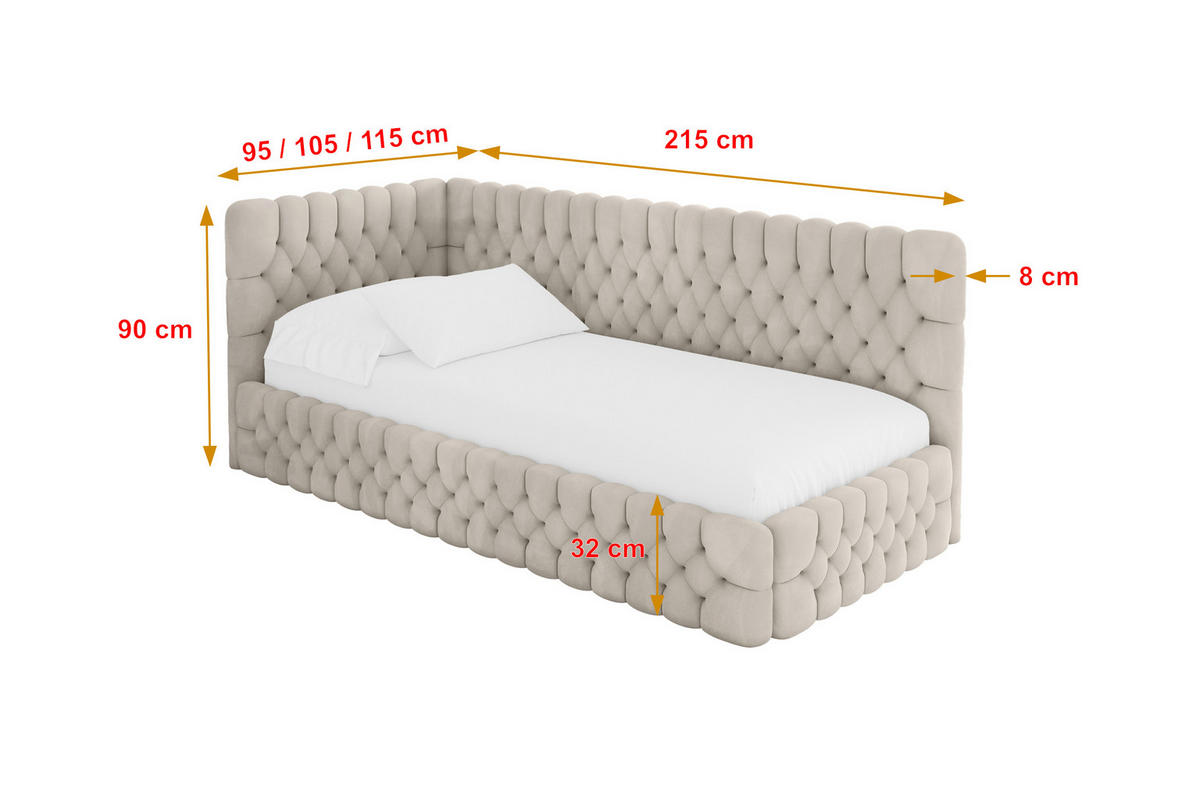 EINZELLBETT Jugendbett mit Bettkasten und Matratze H3/H4, Rechts - MULY 100x200 Beige - Sandfarben, Holzwerkstoff/Textil (100/200cm) - ALTDECOR