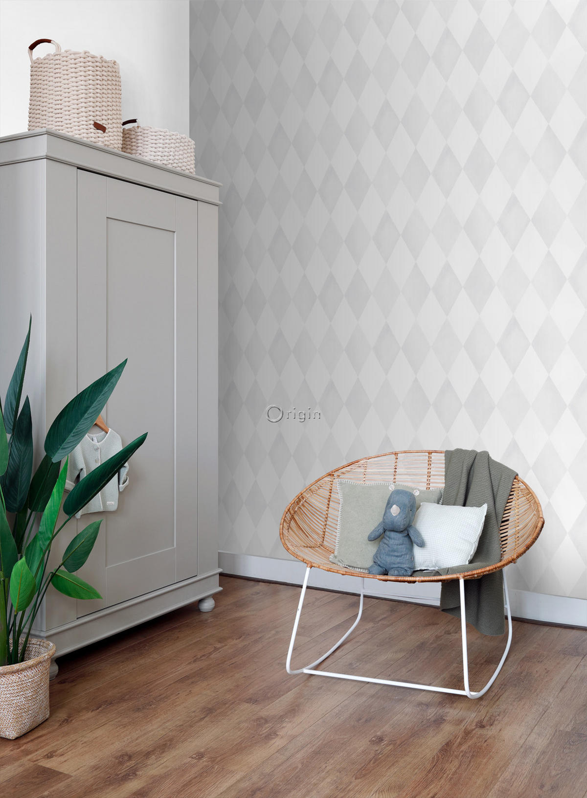 TAPETE Karomuster 53 cm x 10.05 m - Grau, Papier (53/0.1cm) - Origin Wallcoverings