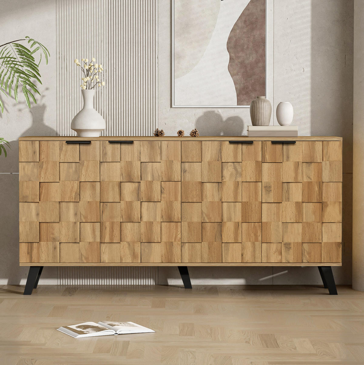 SIDEBOARD 160,5/35,5/78 cm in Holzfarbe mit 4 Türen und verstellbaren Einlegeböden - Naturfarben, Holzwerkstoff (160.5/78/35.5cm) - Flora Grace