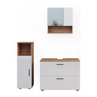 BADMÖBEL-SET Irma Weiß Hochglanz/Goldkraft Eiche 3 Teile mit Midischrank - Weiß Hochglanz/Eiche Wotan, Holzwerkstoff (80/58.6/41cm) - Vicco