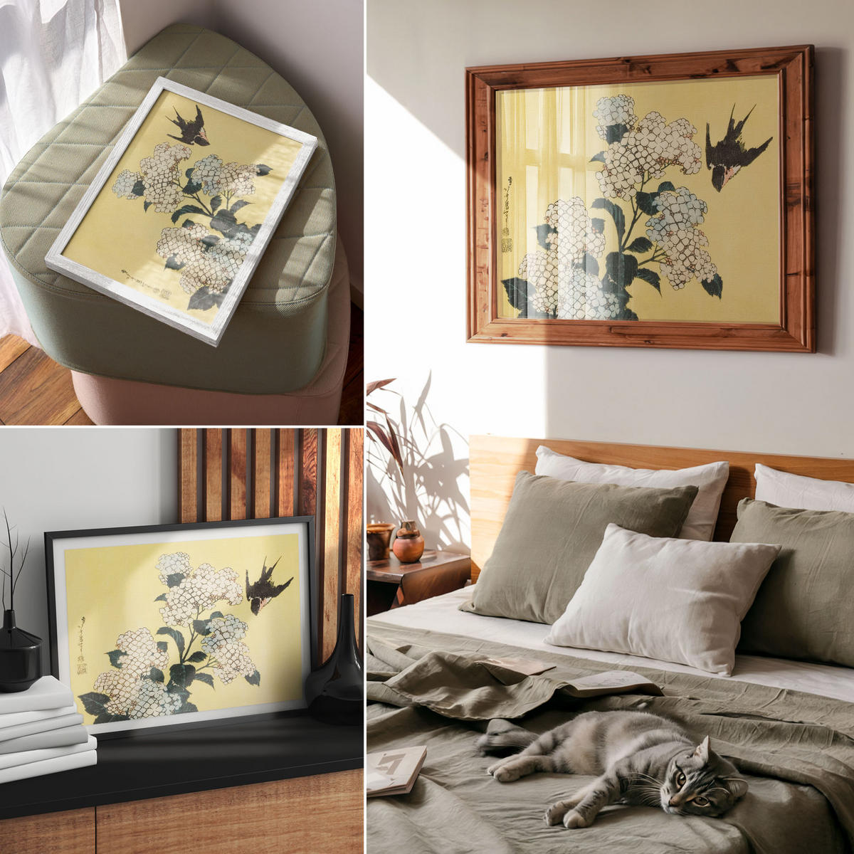 POSTER - 29x21 cm (A4) - Hokusai - Hortensie und die Schwalbe - Gelb, Textil (29.7/21/0.1cm) - TULUP