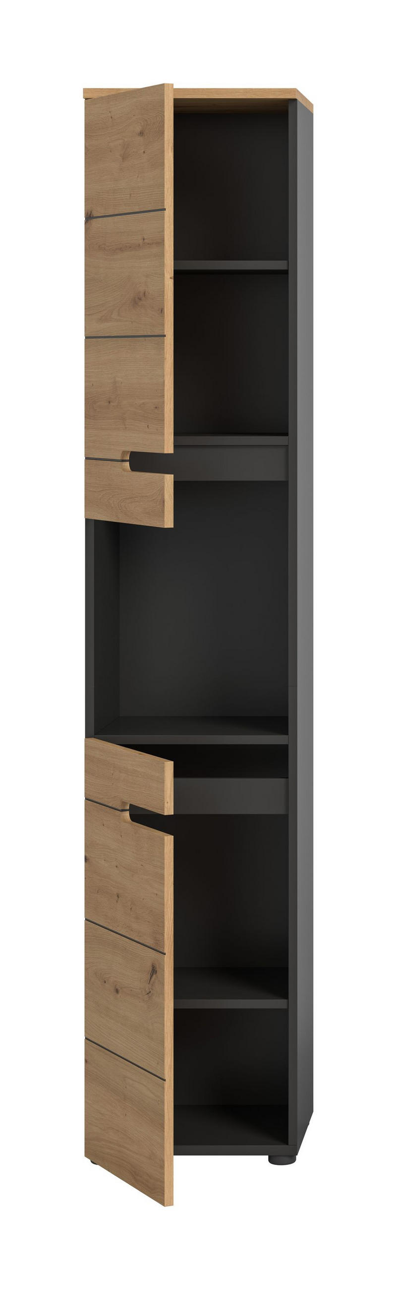HOCHSCHRANK Canu Bad in Basalt grau Nachbildung und Artisan Nachbildung B/H/T: 38x193x34 cm - Grau, Holzwerkstoff (38/193/34cm)