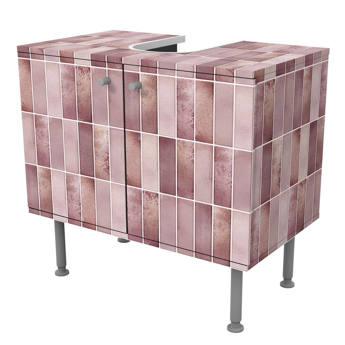 WASCHBECKENUNTERSCHRANK Metro Fliesen Keramikoptik Rosa 60/55/35 cm - Rosa, Holzwerkstoff (60/55/35cm) - Bilderwelten