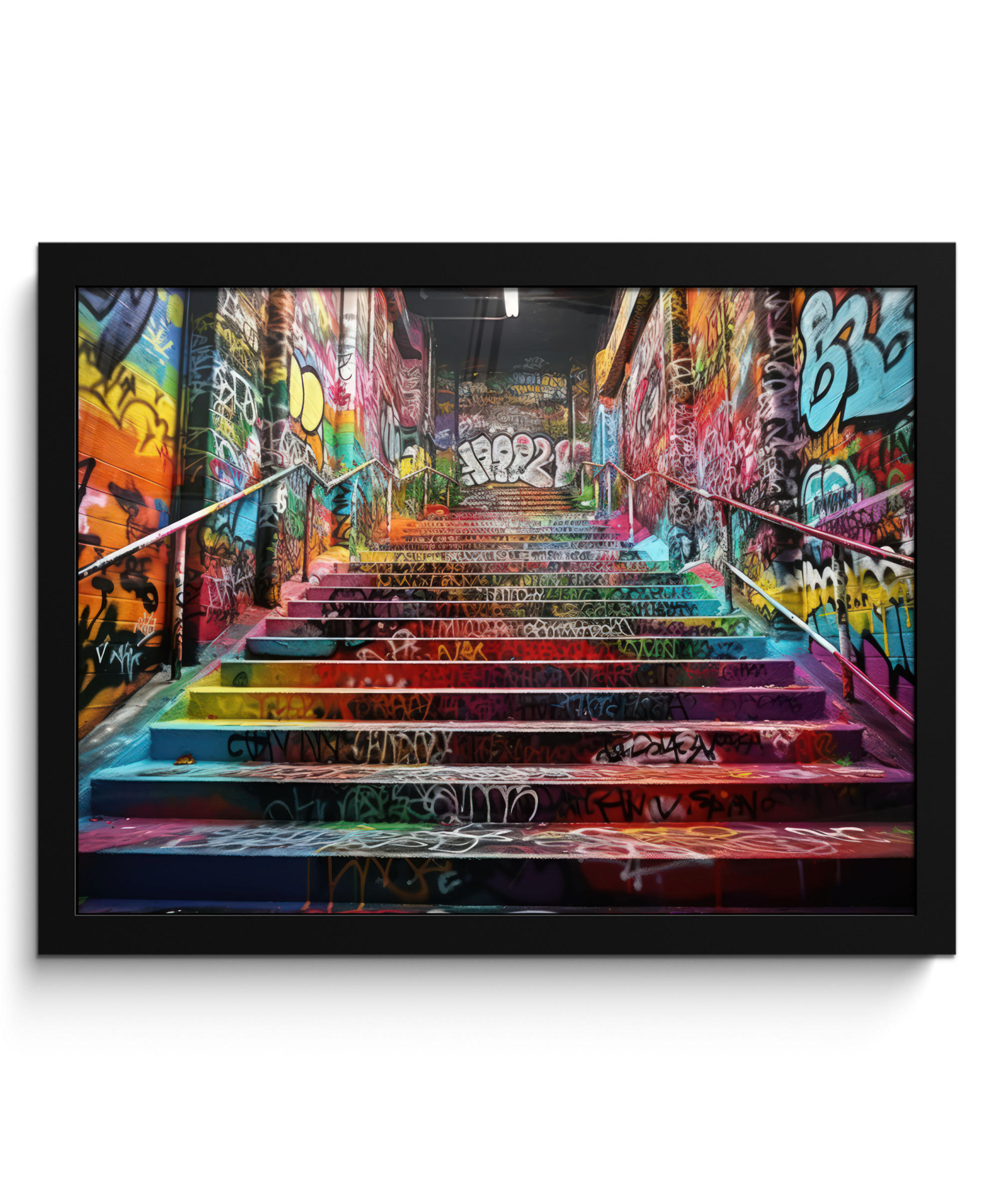 POSTER MIT RAHMENGERAHMTES BILD - Treppe - Graffiti - Farben - Kunst - 40x30 cm - Multicolor, Papier (40/30cm) - MuchoWow