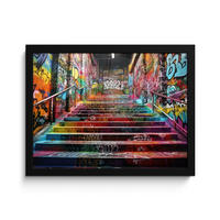 POSTER MIT RAHMEN Treppe - Graffiti - Farben - Kunst 40x30 cm - Multicolor, Papier (40/30cm) - MuchoWow