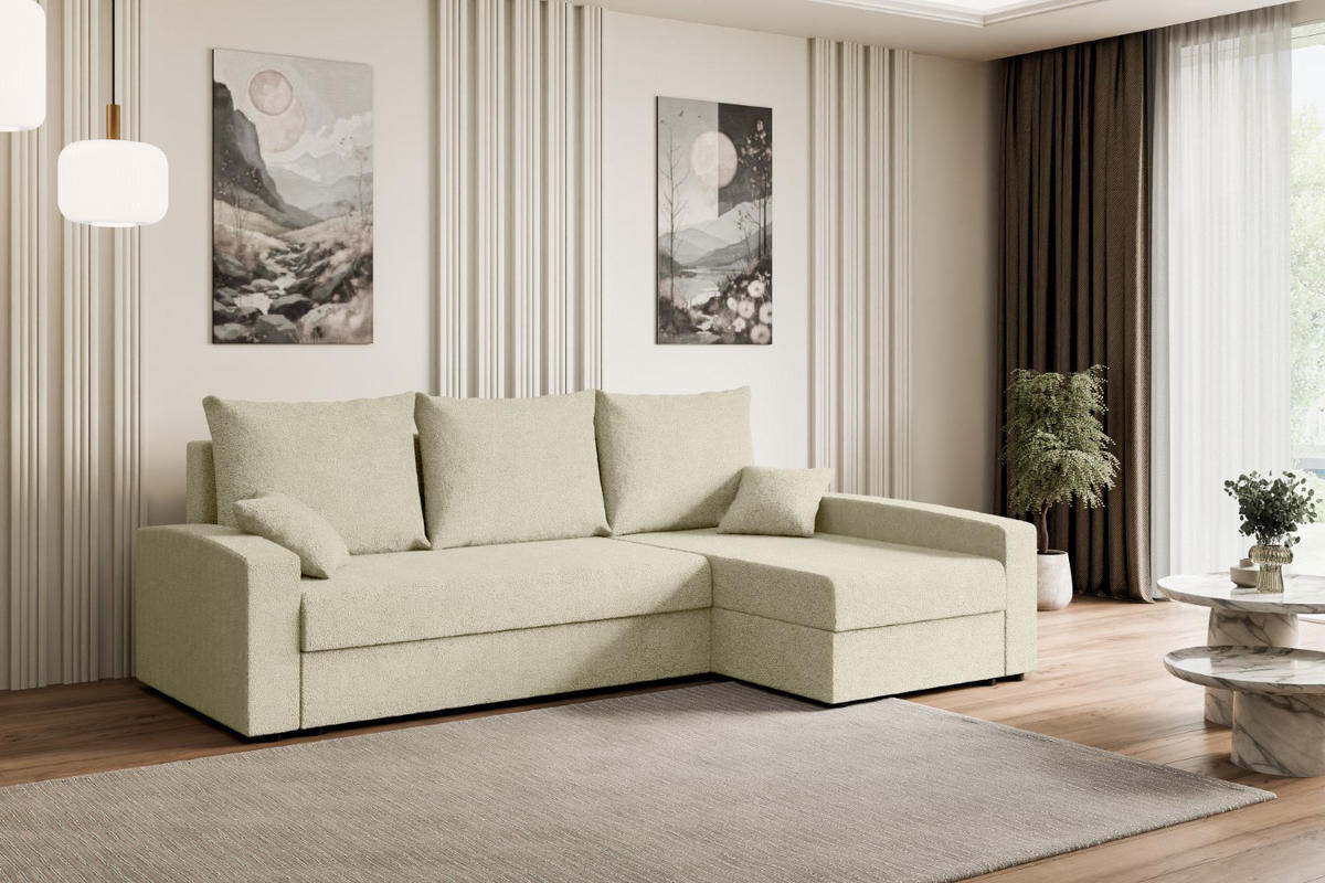 ECKSOFA mit Schlaffunktion und Bettkasten ALESIA-L 231x140x90 cm Beige Bouclé - Beige/Silberfarben, Holzwerkstoff/Kunststoff (231/140cm) - ALTDECOR