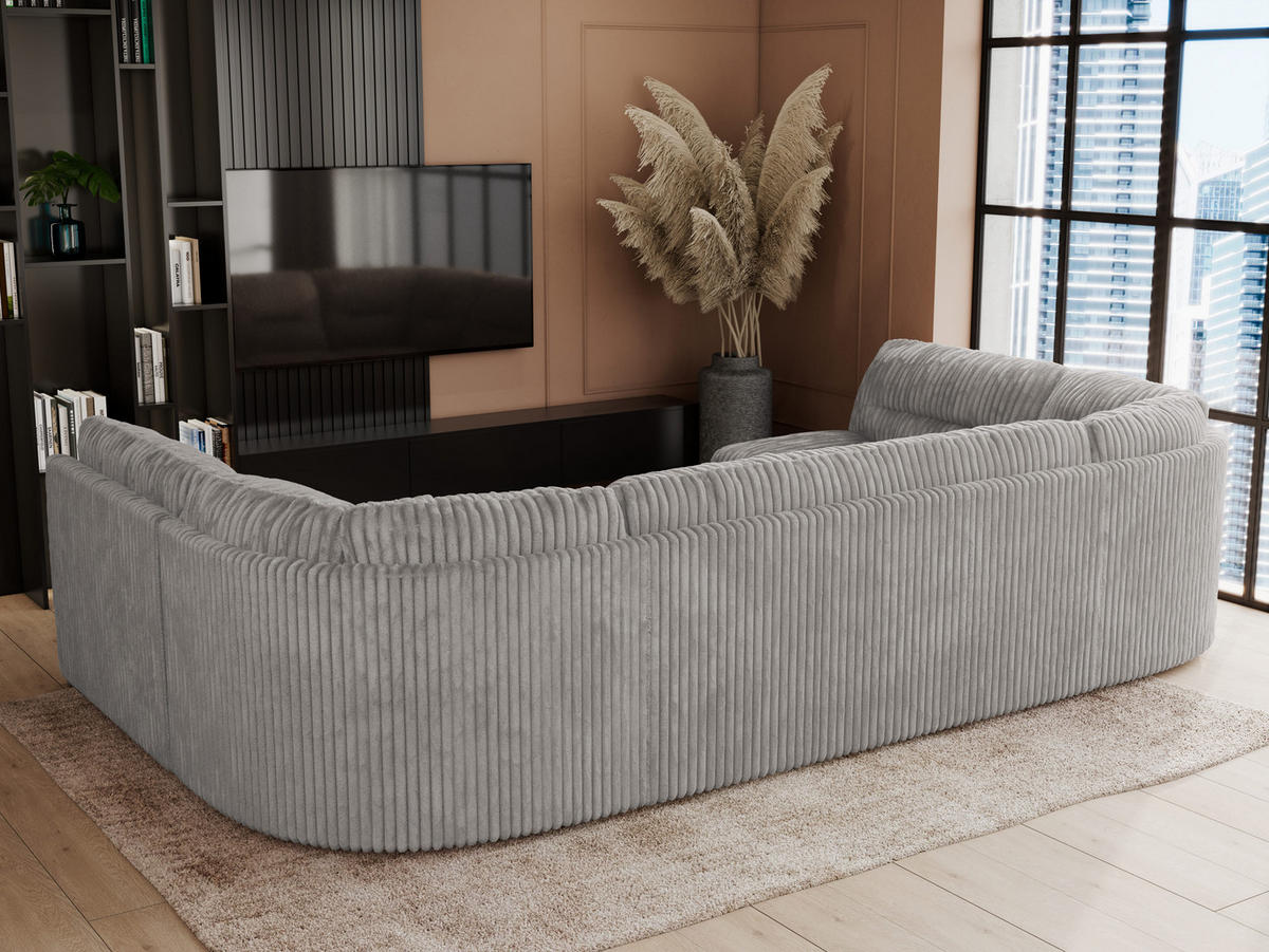 WOHNLANDSCHAFT COMODO U Hellgrau Cord - Silberfarben/Hellgrau, Textil/Metall (340/93/206cm) - MKS