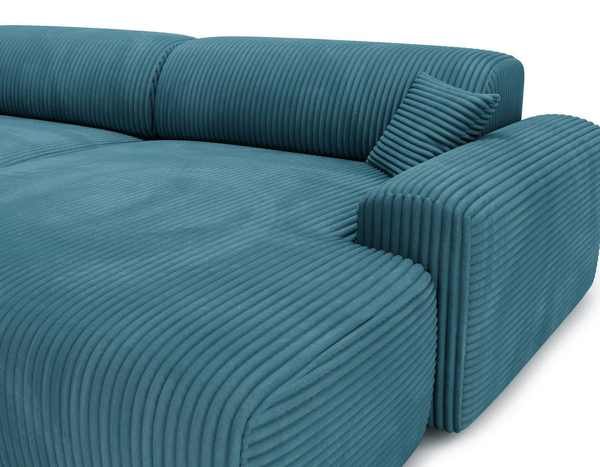 ECKSOFA mit Longchair - Cord - Türkis/Schwarz, Kunststoff/Textil (284/178cm) - home24