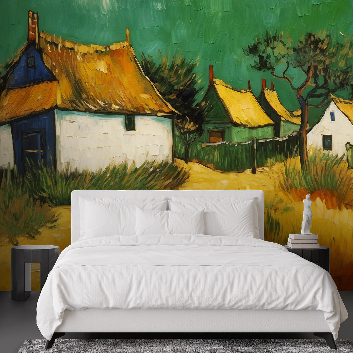 FOTOTAPETE, Strohgedeckte Häuschen - V. van Gogh - Grün, Papier (200/140cm) - Feeby