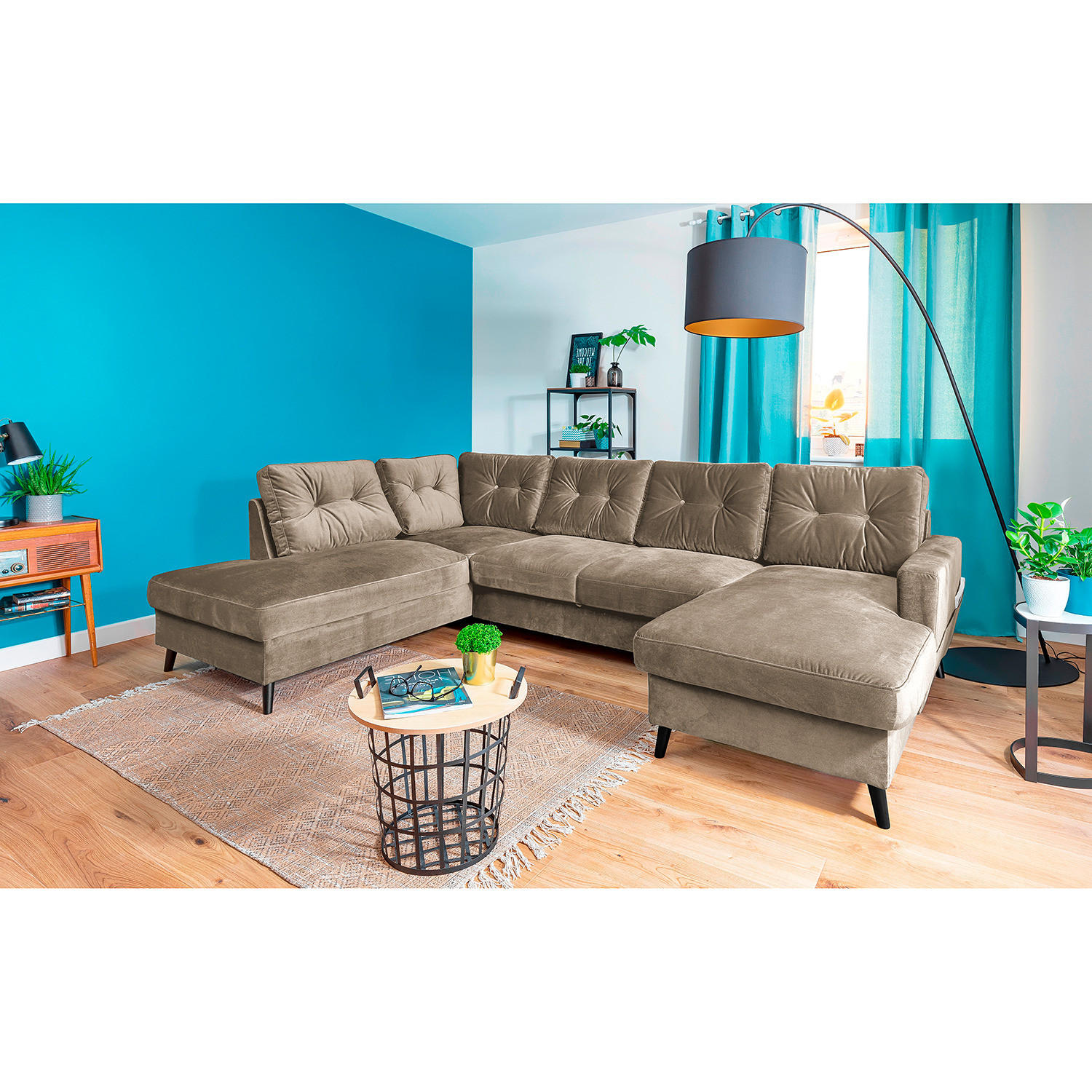 WOHNLANDSCHAFT mit Longchair - Schwarz/Cappuccino, Textil (297/90/200cm) - home24