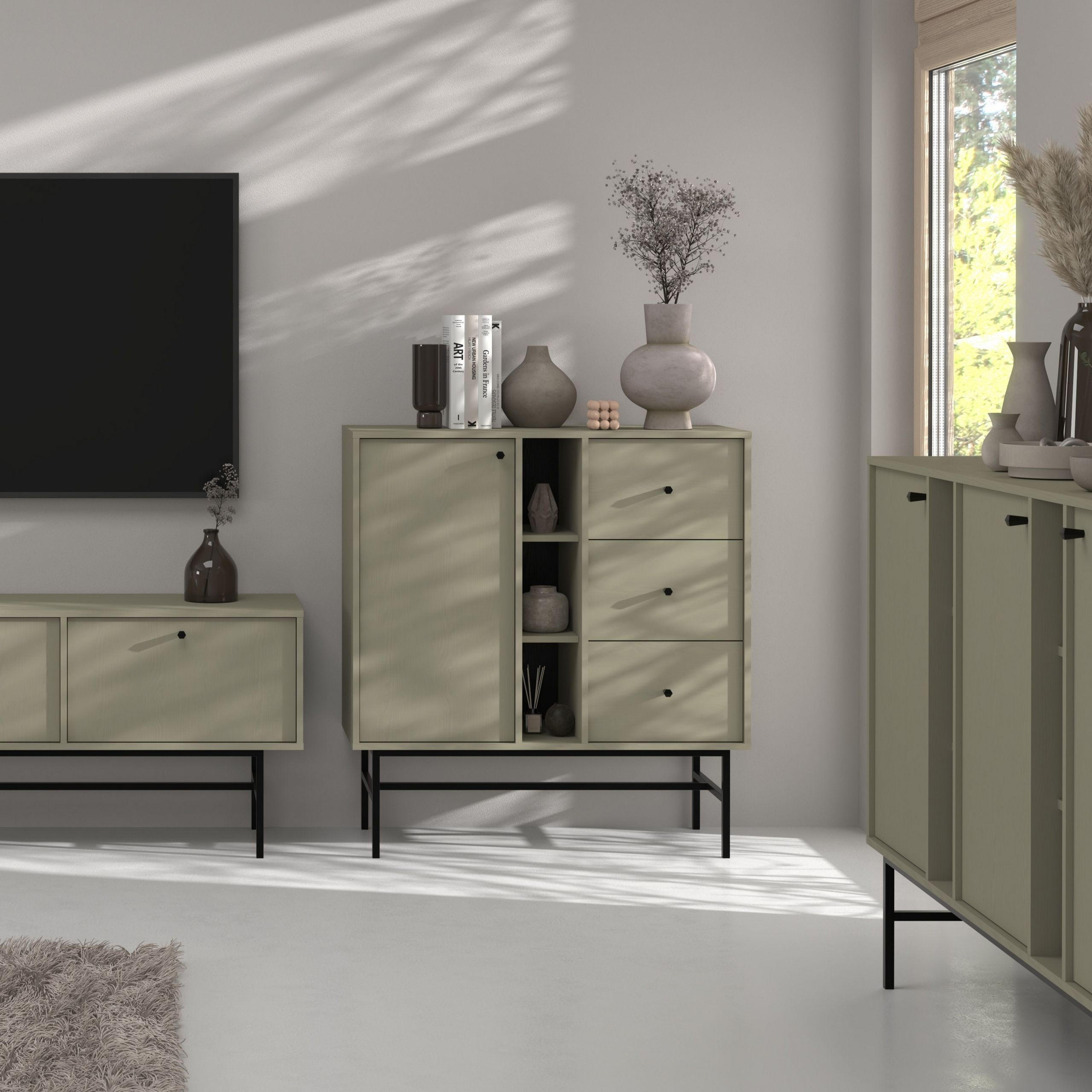 KOMMODE TORINO 100/108/41 cm mit 3 Schubladen 1 Türen Hellgrün - Hellgrün, Holzwerkstoff (100/108/41cm) - MASSENO