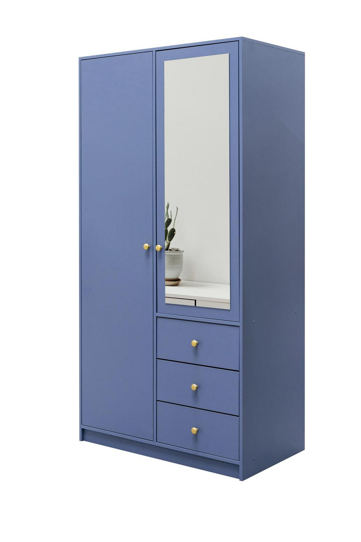 KLEIDERSCHRANK Rainbow Hellblau, zweitüriger Drehtürenschränk mit Spiegel und Schubladen - Hellblau, Holzwerkstoff (100/200/58cm) - Bettso