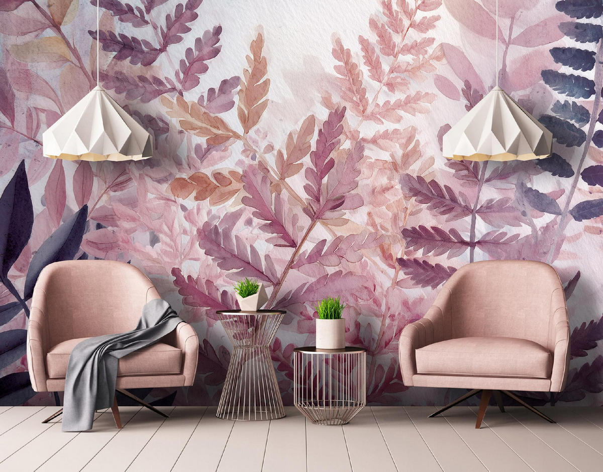 FOTOTAPETE Blätter Farne Lila 250x175 cm - Multicolor, Papier (250/175cm) - Wallarena