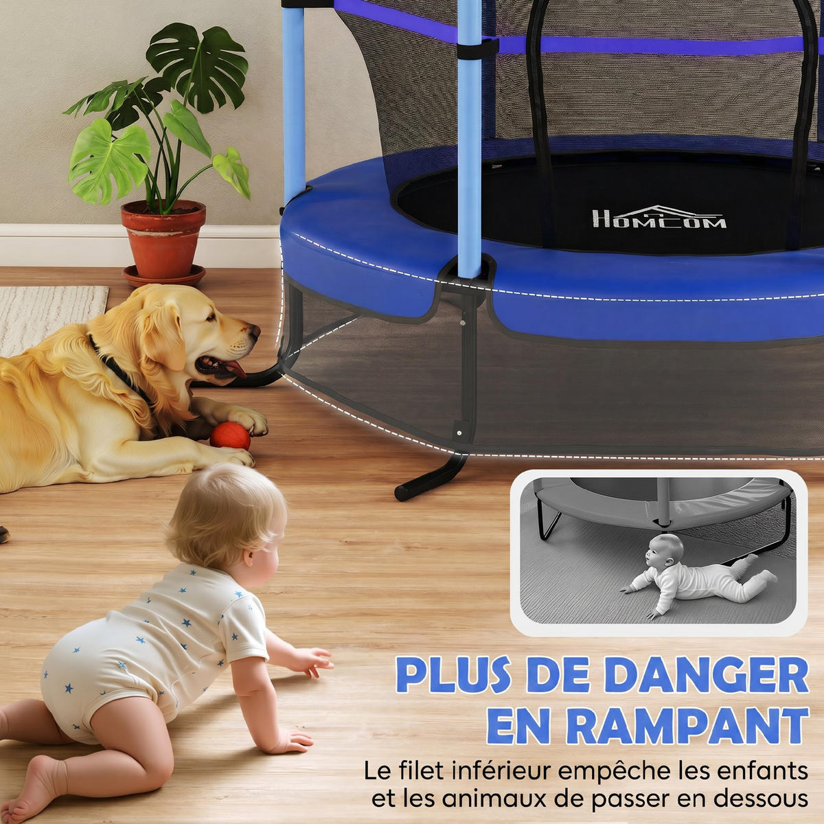 TRAMPOLIN DE-18984 Ø163 cm mit Sicherheitsnetz Blau - Blau, Metall (163/163cm) - ComfortXL