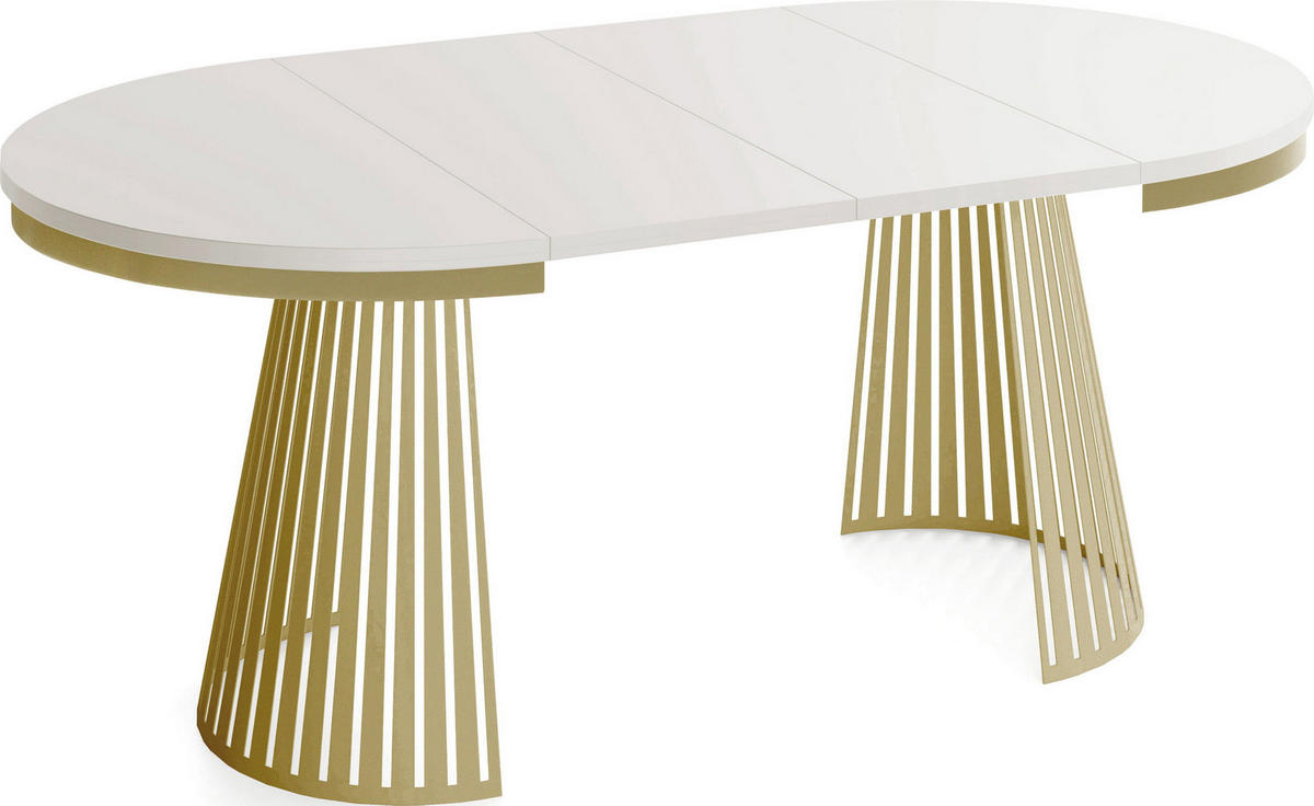 ESSTISCH Naro rund ausziehbar mit Goldem Lamellen-Metallgestell, Beige-Grau Kaschmir 120-200/120/76 cm - Kaschmir/Beige, Holzwerkstoff/Metall (100/200/76cm) - WFL GROUP