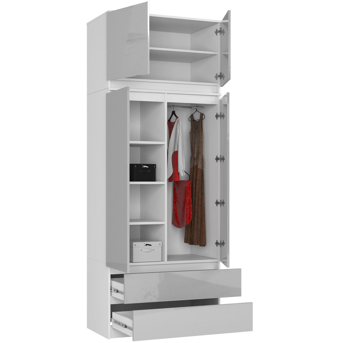 KLEIDERSCHRANK Weiß, Hellgrau Glanz 90x51x234 cm - Hellgrau/Weiß, Holzwerkstoff (90/234/51cm) - Akord