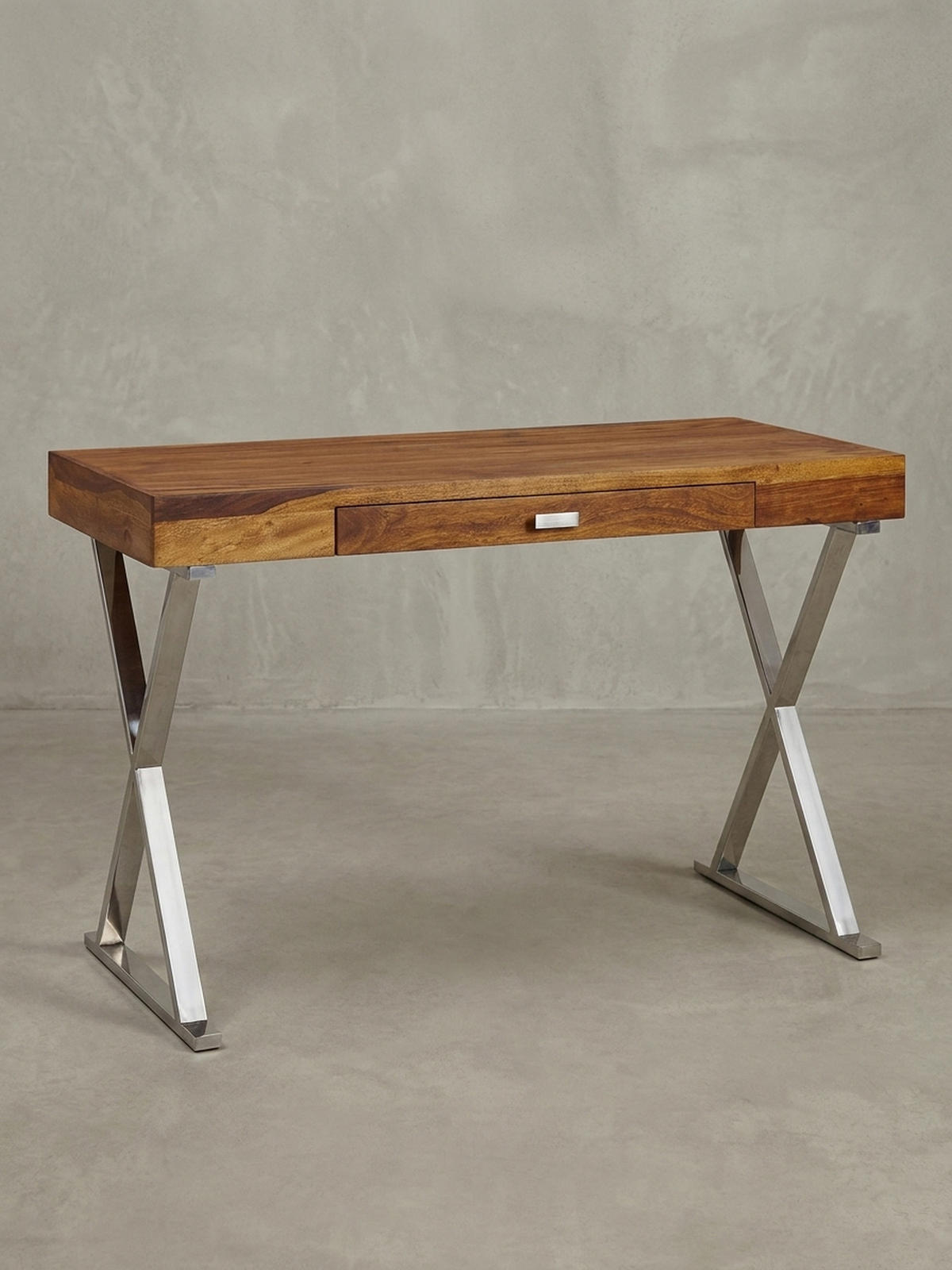 SCHREIBTISCH Massivholz X-Gestell Schublade, Silber 120x55x78 cm - Silberfarben, Holz/Metall (55/120/78cm) - KADIMA DESIGN