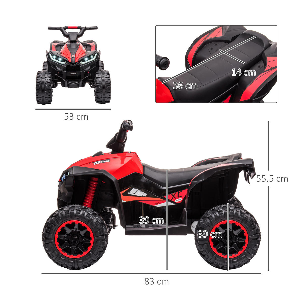 ELEKTRO-QUAD - Rot/Schwarz, Kunststoff/Metall (83/53/55.5cm) - HOMCOM